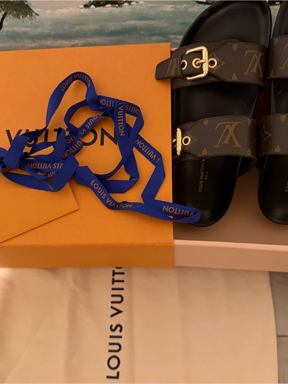 Louis Vuitton Brown Monogram Double-Strap Slide Sandals - Picture 4 of 7